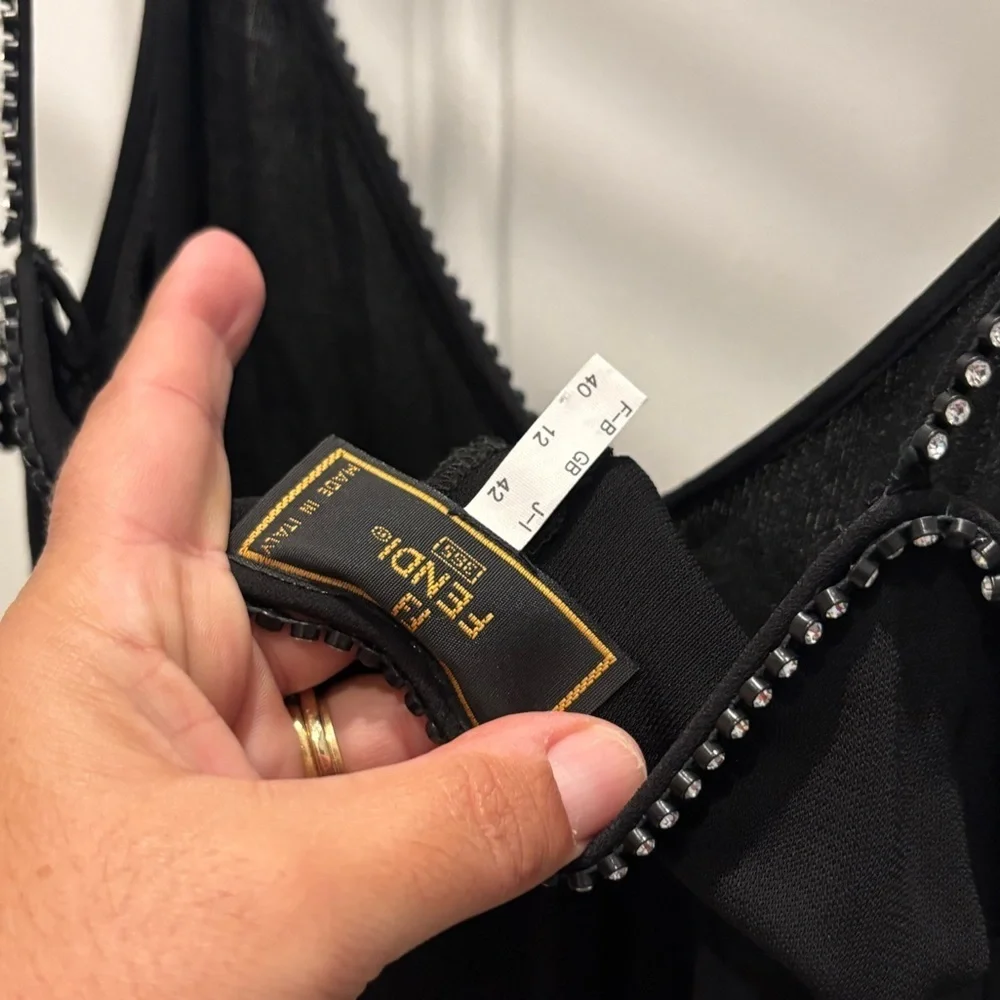 Fendi vintage black slip maxi dress with a v-neck and studded  trim. - Picture 6 of 6